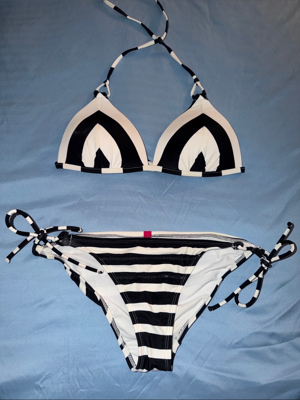 OP Black & White Striped Triangle Bikini Set